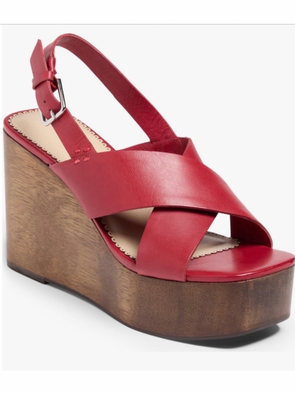 Cinq a Sept Vinny Platform Leather Wedge Sandal Bordeaux SZ 40